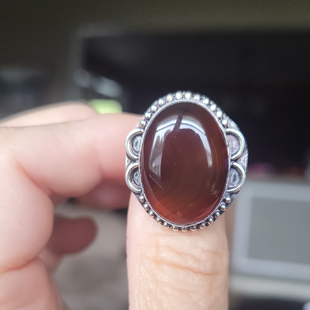 925 Silver Overlay Brown Agate Ring - image 1